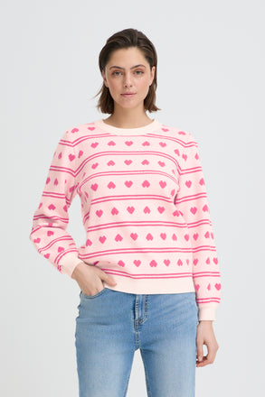 Ichi Brielle pullover- Birch White & Teaberry