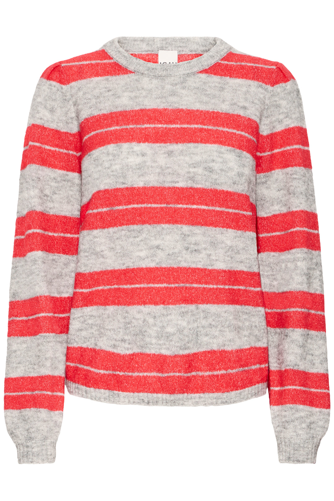 ICHI IHDUSTY Long Sleeved Pullover- Grey Melange with Teaberry Stripes
