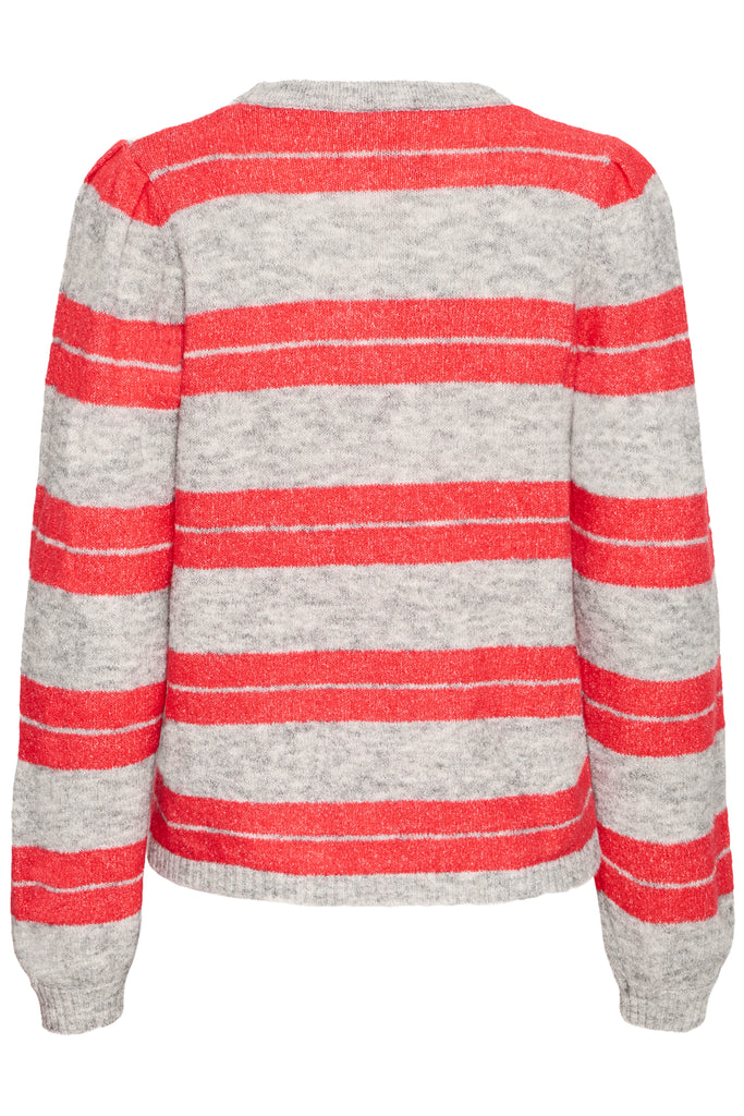 ICHI IHDUSTY Long Sleeved Pullover- Grey Melange with Teaberry Stripes
