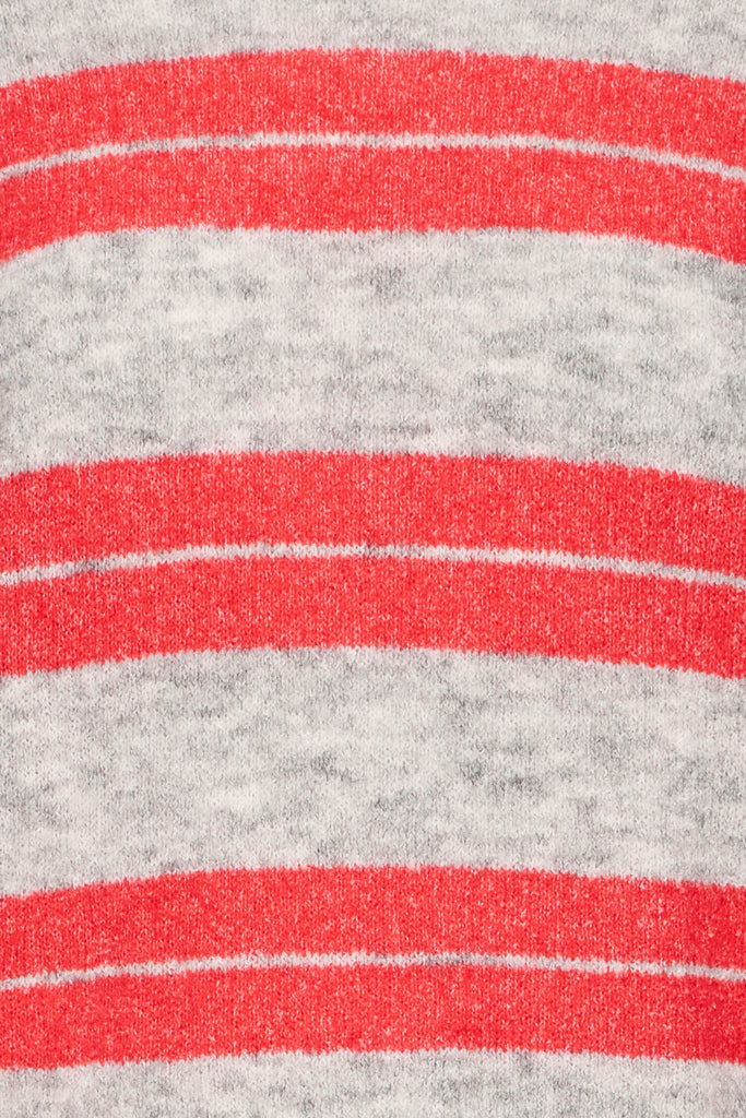 ICHI IHDUSTY Long Sleeved Pullover- Grey Melange with Teaberry Stripes
