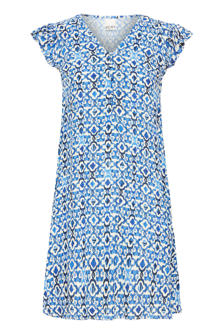 ICHI Marrakech Short Dress- Sodalite Blue Ikat