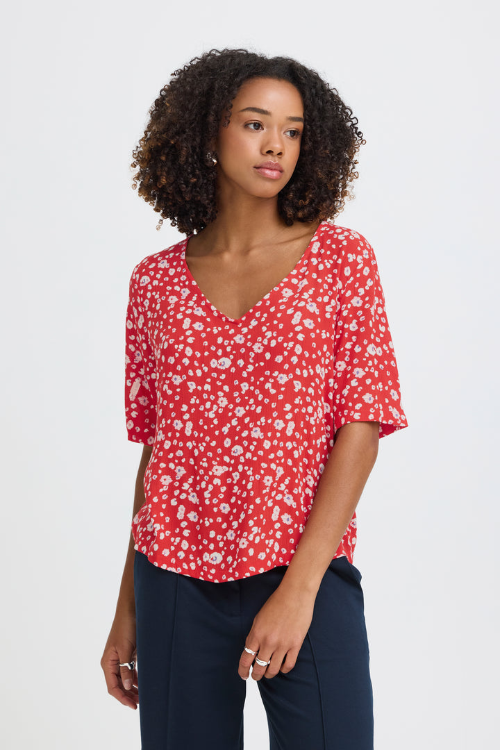 Ichi Marrakech Blouse- Fiery Red