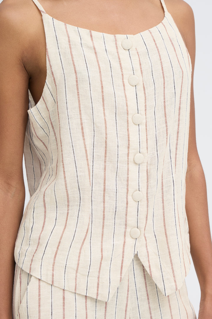 Ichi Linno Waistcoat- Brown Stripe