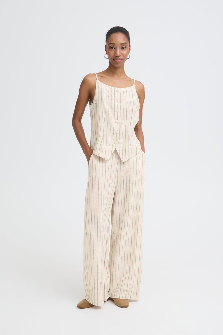 Ichi Linno Waistcoat- Brown Stripe
