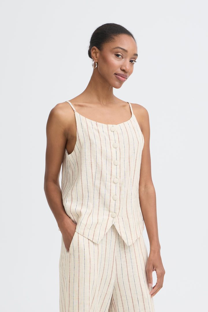 Ichi Linno Waistcoat- Brown Stripe