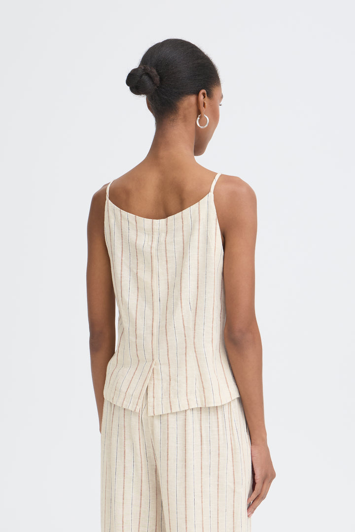 Ichi Linno Waistcoat- Brown Stripe