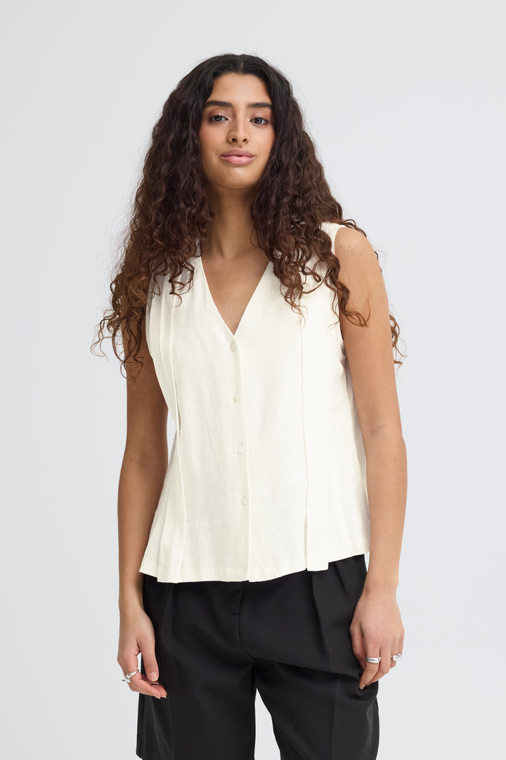 ICHI IHLINNO Sleeveless Blouse- Cloud Dancer