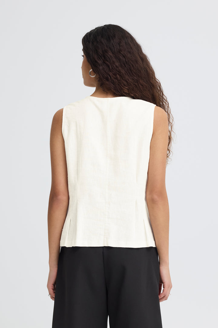 ICHI IHLINNO Sleeveless Blouse- Cloud Dancer