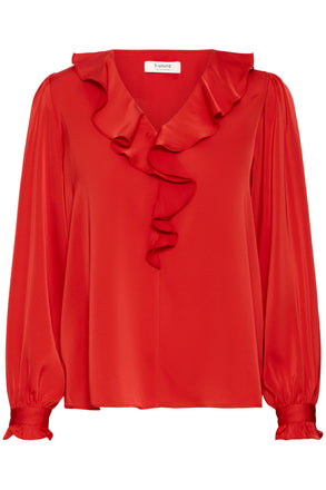 Byoung Flair Frill Blouse - Barbados Cherry
