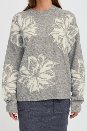 BYoung Omea Flower Jumper - Mid Grey Melange Mix