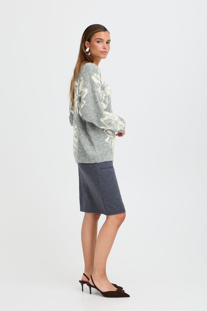 BYoung Omea Flower Jumper - Mid Grey Melange Mix