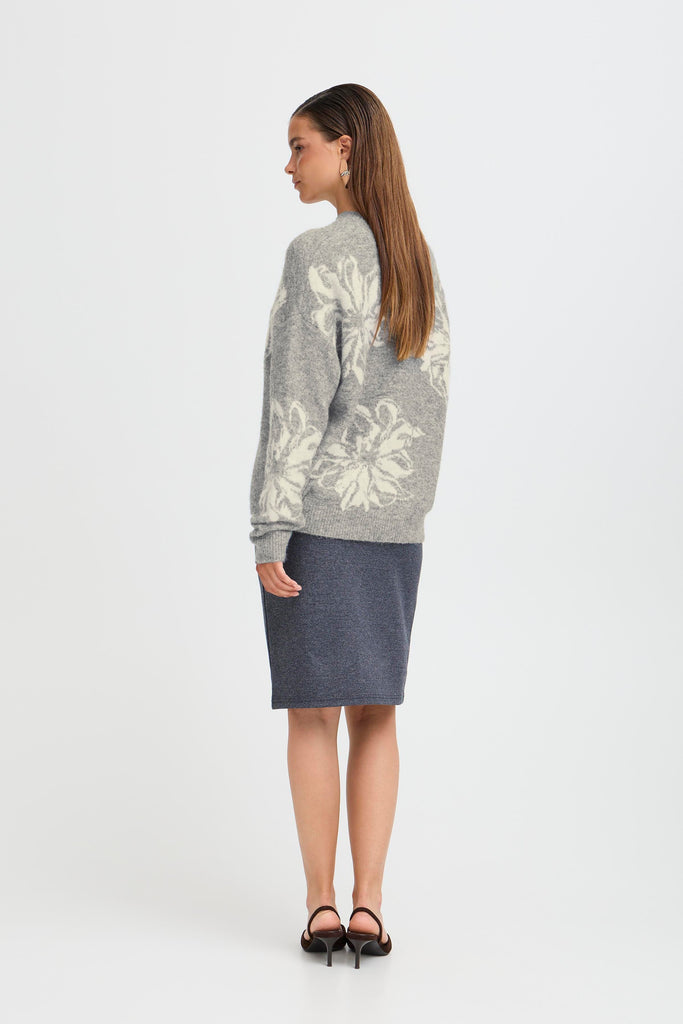 BYoung Omea Flower Jumper - Mid Grey Melange Mix