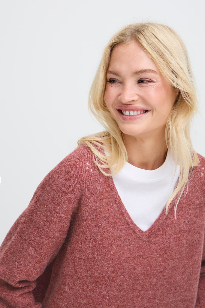 BYoung Monna VNeck Jumper - Roan Rouge Melange