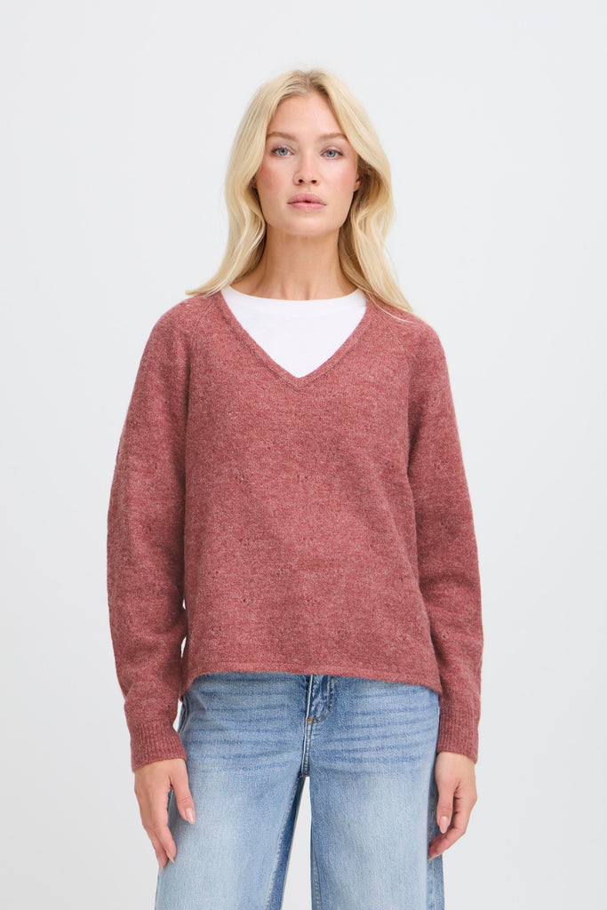 BYoung Monna VNeck Jumper - Roan Rouge Melange