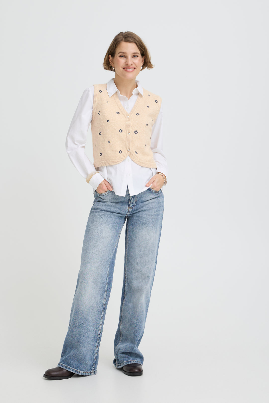 B.Young BYNADIKA EMB Vest - Oyster Gray Geometric