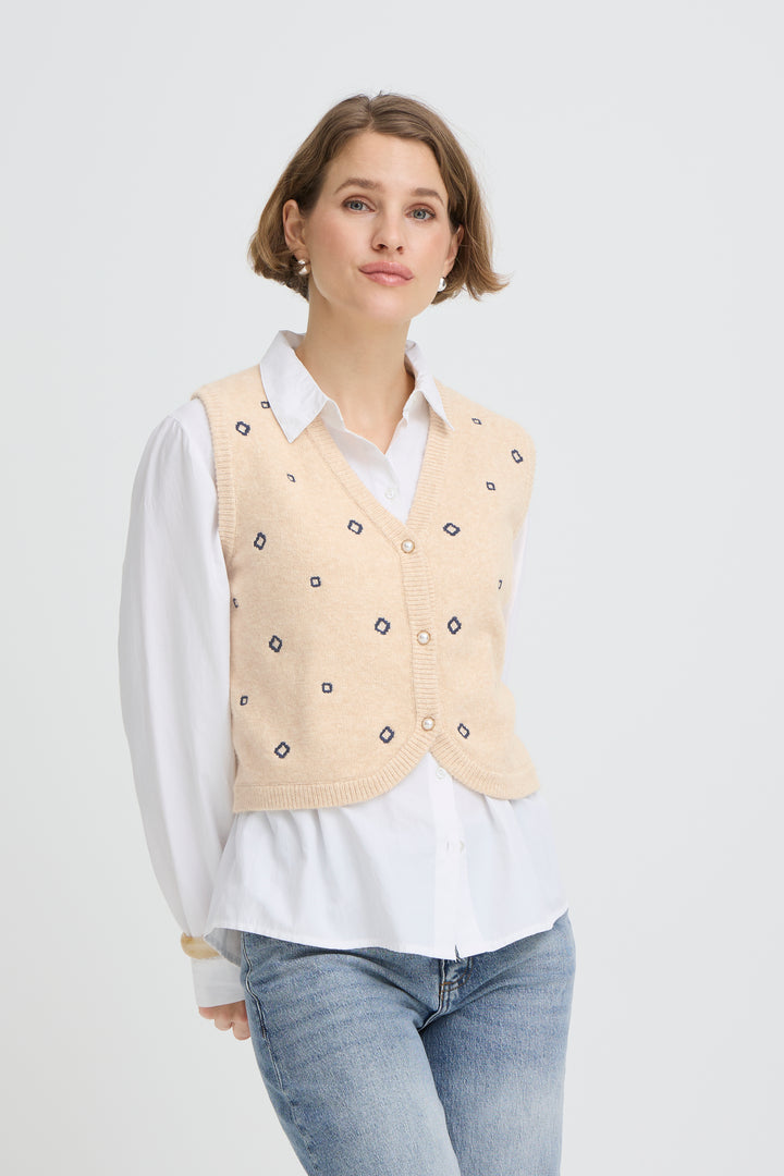 B.Young BYNADIKA EMB Vest - Oyster Gray Geometric
