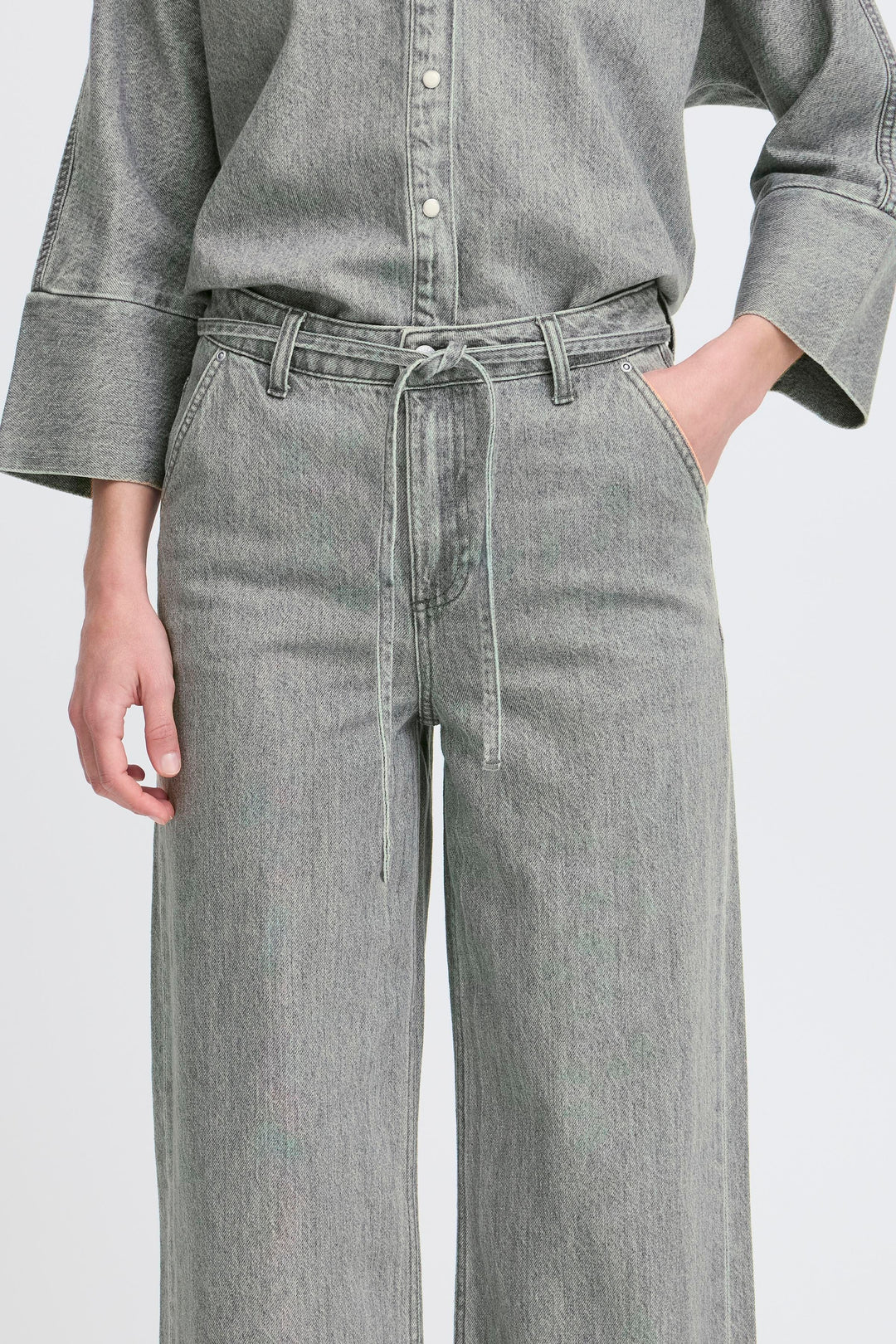 B.Young Kimu Belt Jeans - Mid Grey Denim
