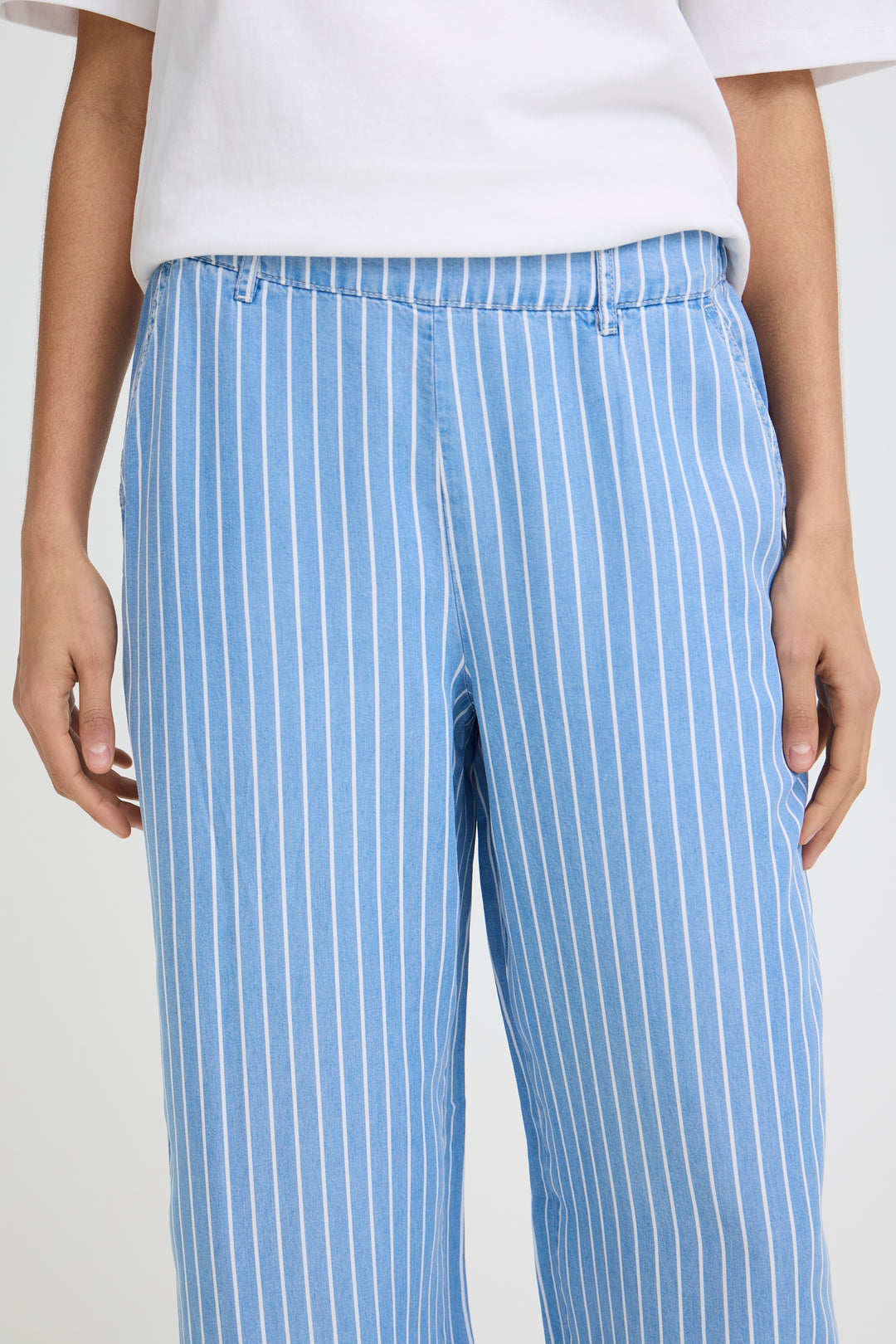 B.Young Kosmo Wide Trousers- Light Blue Denim Stripe