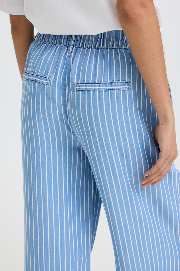 B.Young Kosmo Wide Trousers- Light Blue Denim Stripe