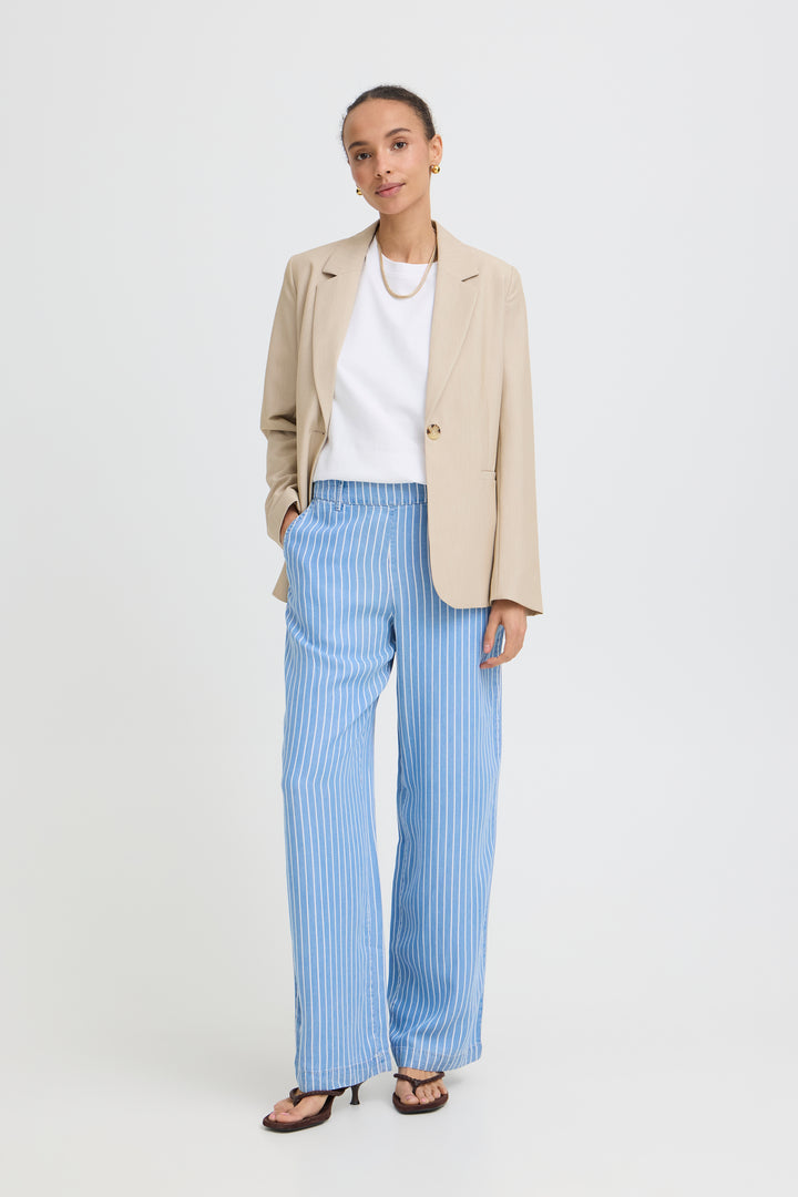 B.Young Kosmo Wide Trousers- Light Blue Denim Stripe