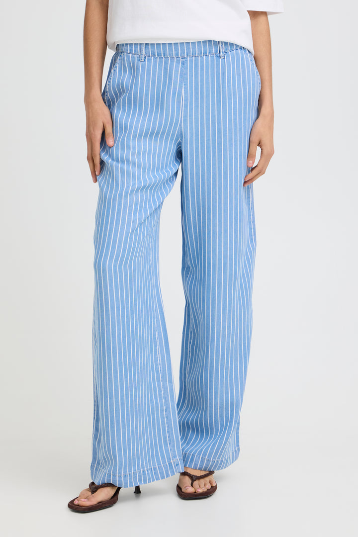 B.Young Kosmo Wide Trousers- Light Blue Denim Stripe