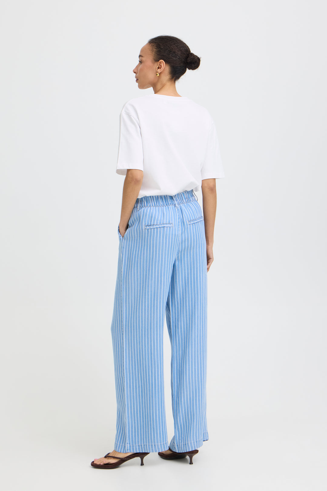 B.Young Kosmo Wide Trousers- Light Blue Denim Stripe