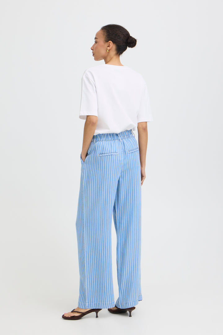 B.Young Kosmo Wide Trousers- Light Blue Denim Stripe