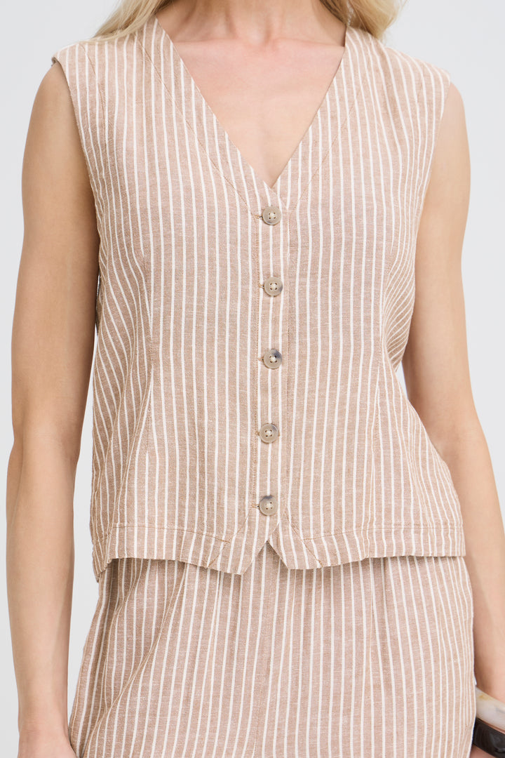 B.Young BYFALAKKA Waistcoat – Woodsmoke Stripe