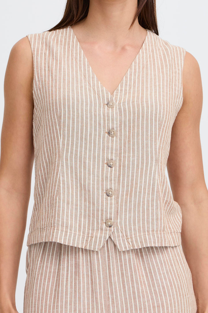 B.Young BYFALAKKA Waistcoat – Woodsmoke Stripe