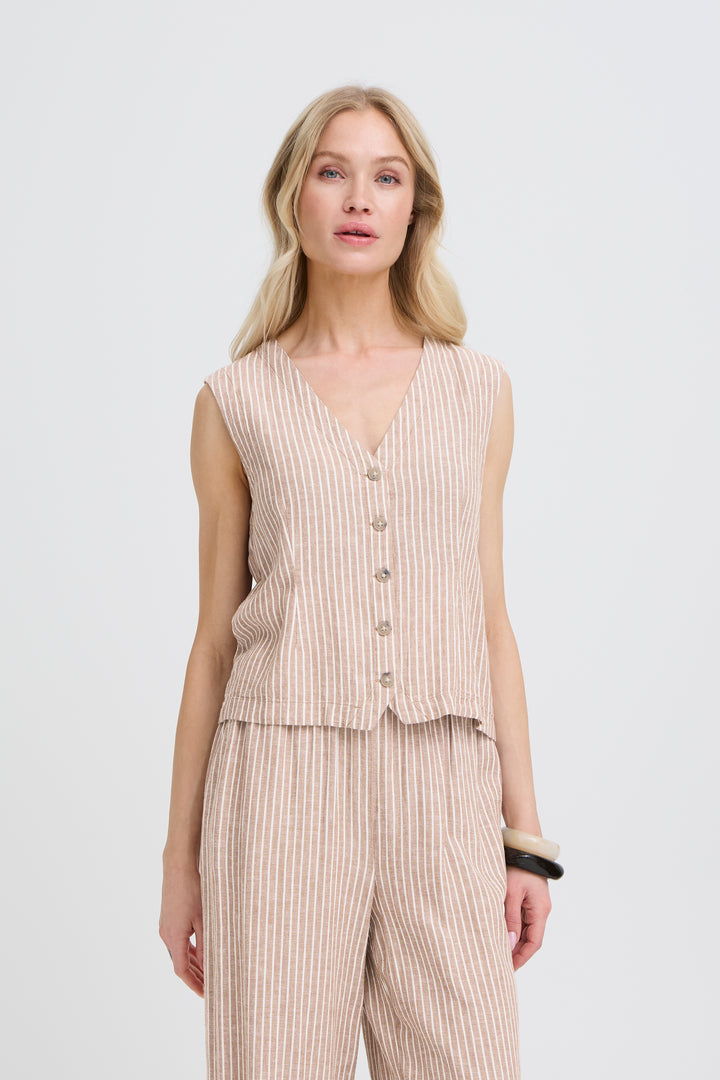 B.Young BYFALAKKA Waistcoat – Woodsmoke Stripe