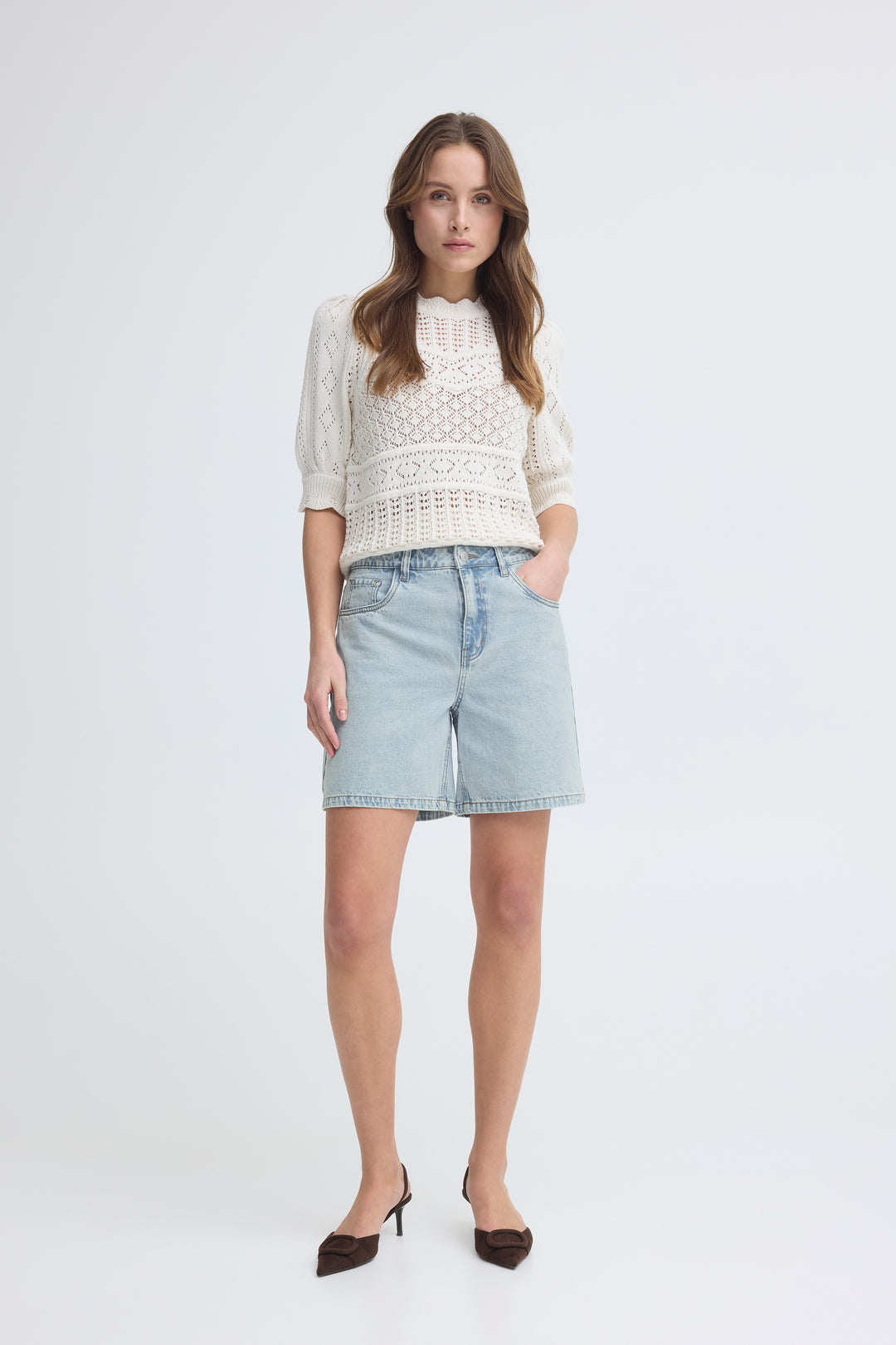 B.Young Kielo Embroided Shorts- Light Blue Denim