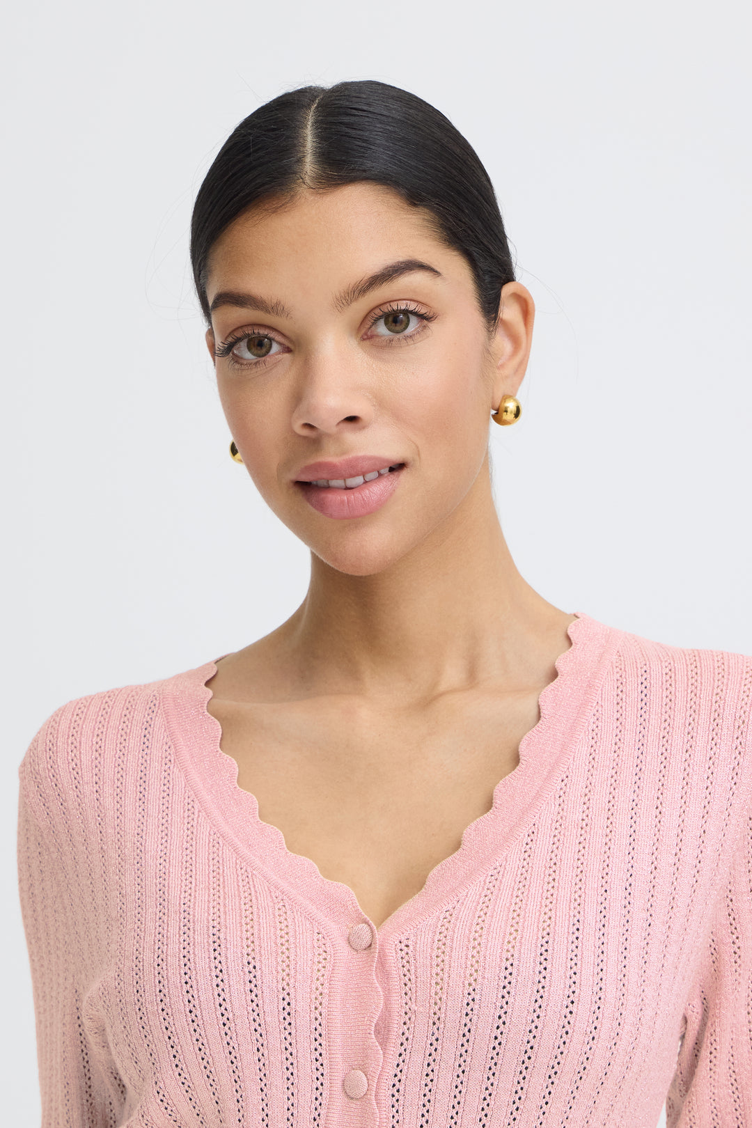 B.Young Mobbe Rib cardigan-Parfait Pink