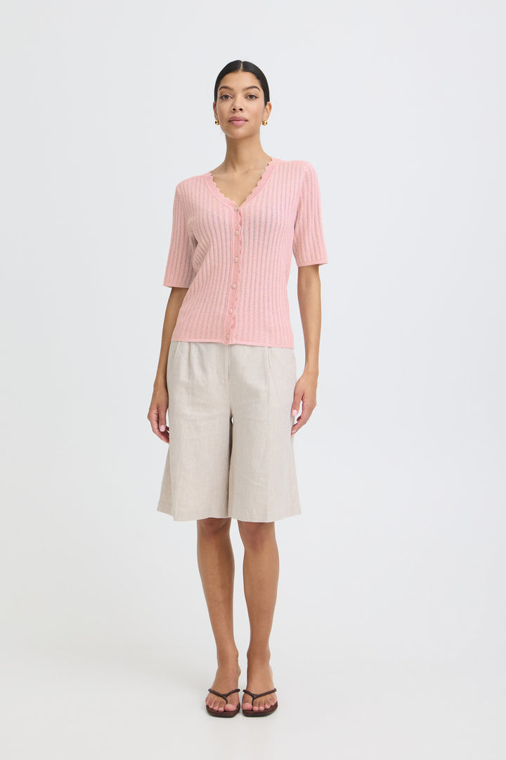 B.Young Mobbe Rib cardigan-Parfait Pink