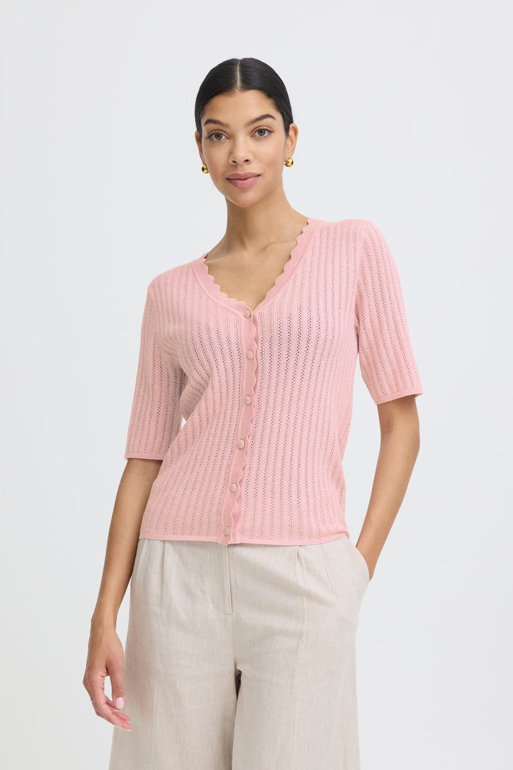 B.Young Mobbe Rib cardigan-Parfait Pink
