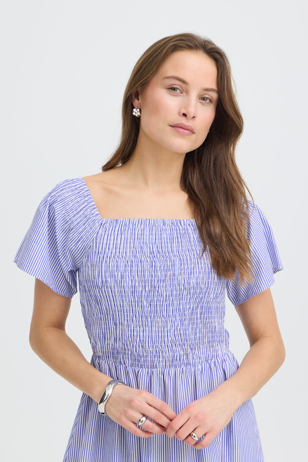 B.Young inzi Dress- Blue Stripe Embroidery
