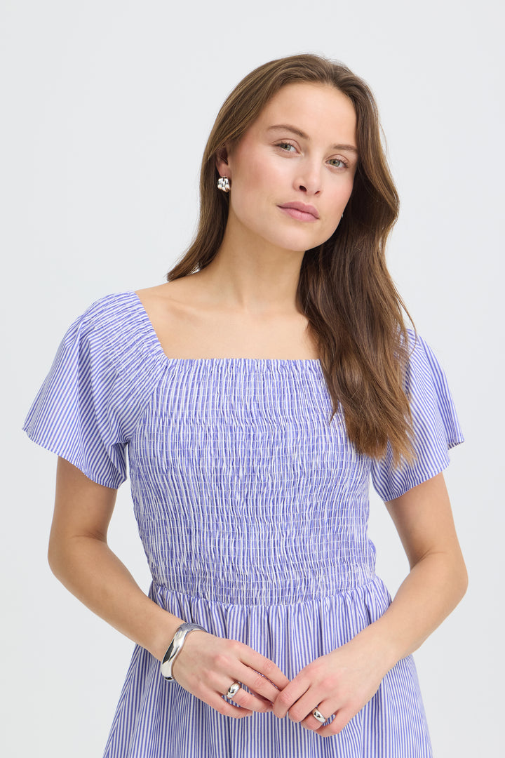 B.Young inzi Dress- Blue Stripe Embroidery