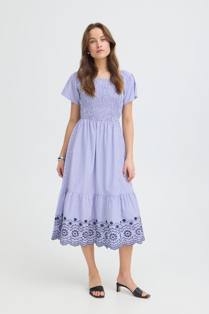 B.Young inzi Dress- Blue Stripe Embroidery