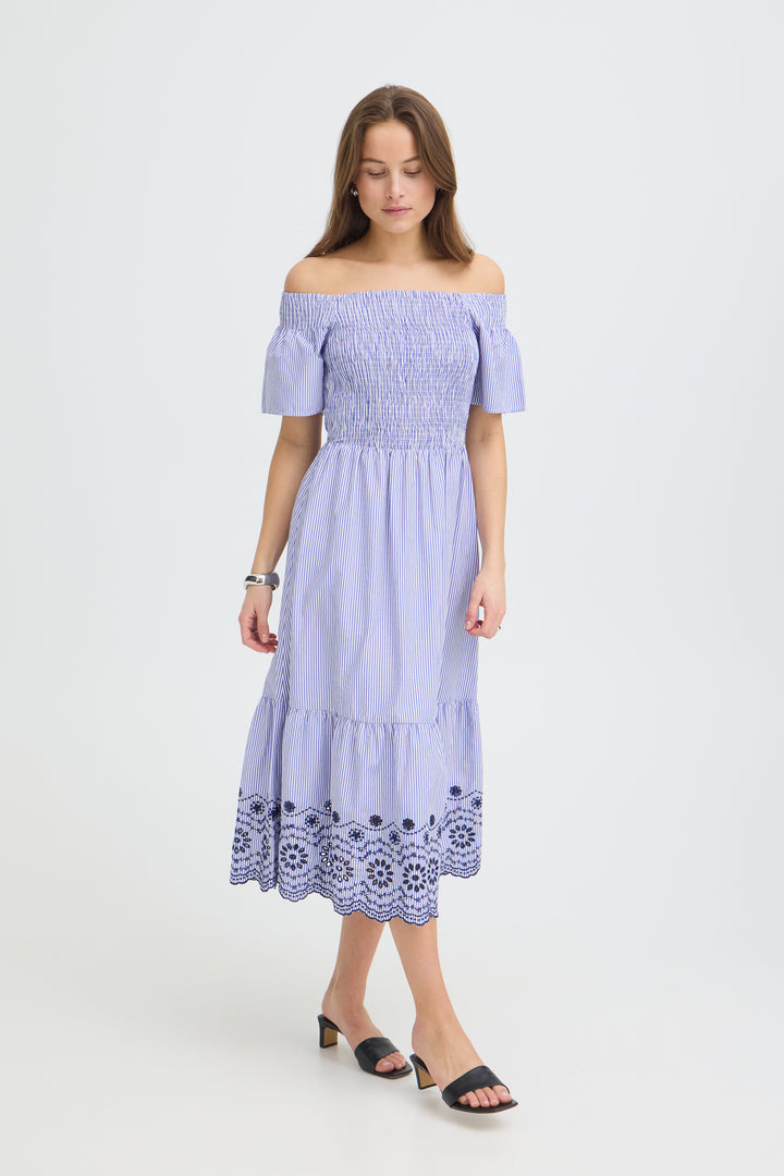 B.Young inzi Dress- Blue Stripe Embroidery