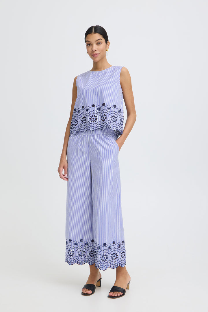 B.Young Inzi Trousers- Blue Stripe Embroidery