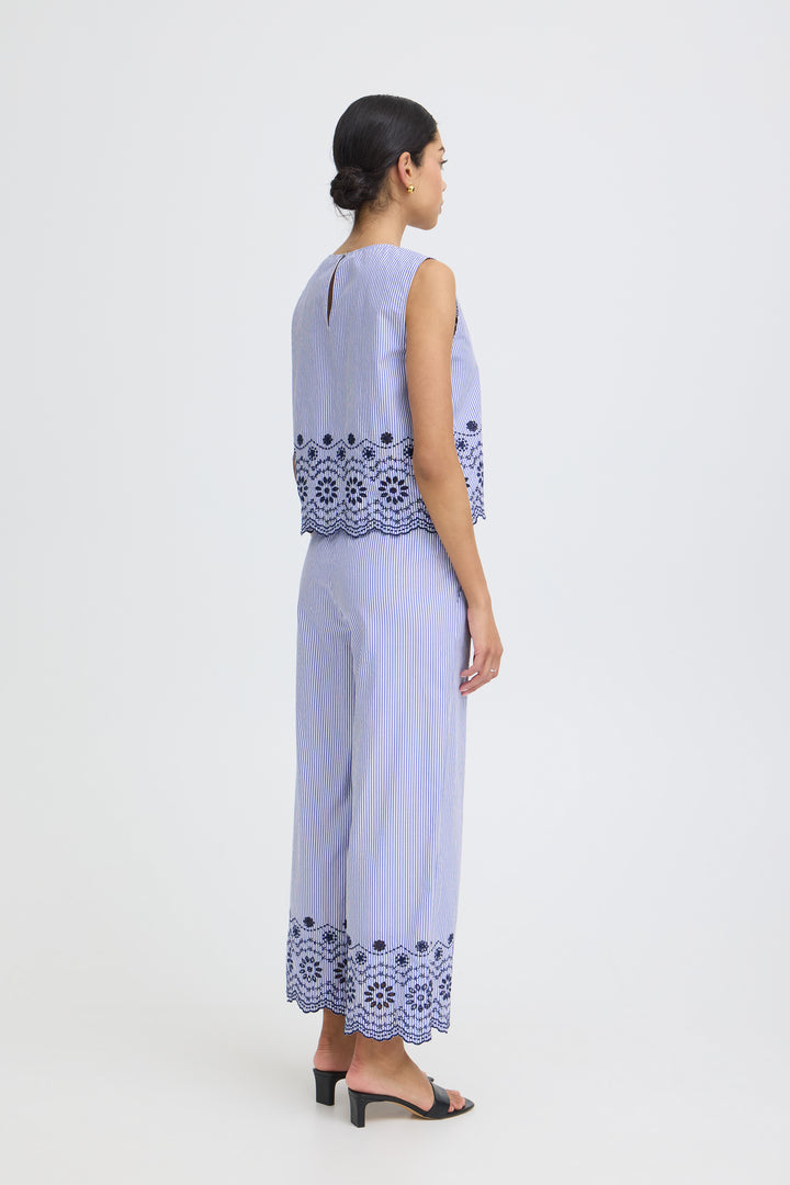 B.Young Inzi Trousers- Blue Stripe Embroidery