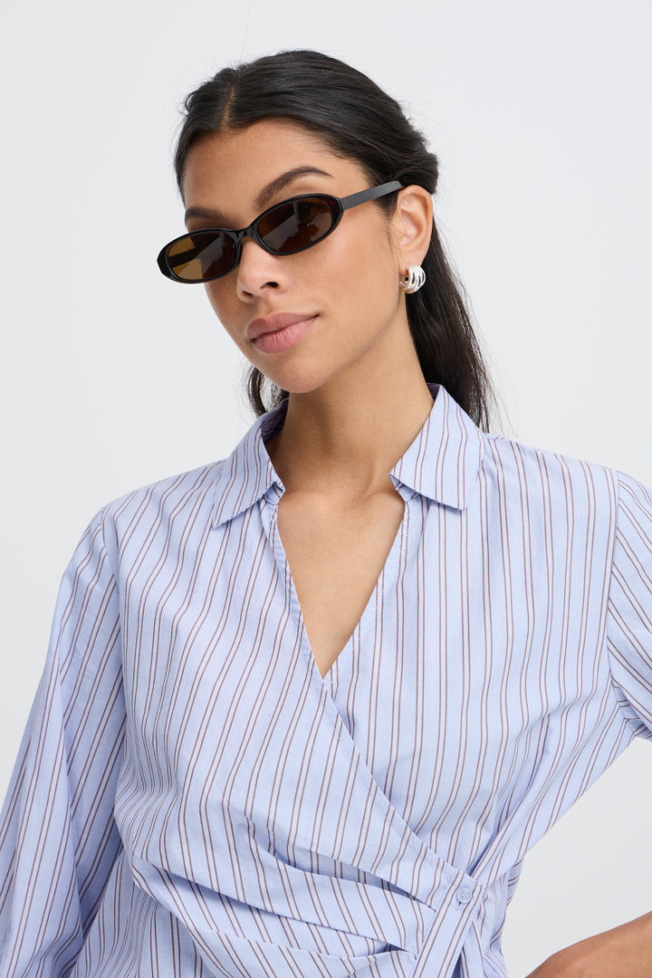 B.Young Byhene Wrap Shirt- Chambray Blue Stripe