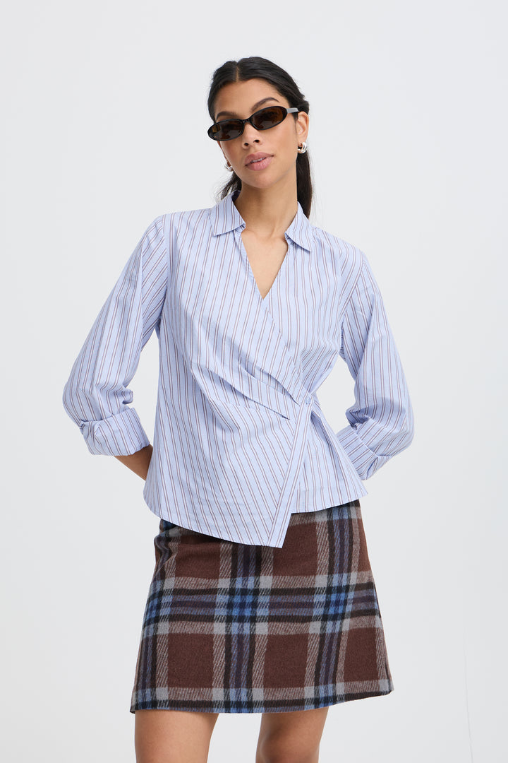 B.Young Byhene Wrap Shirt- Chambray Blue Stripe