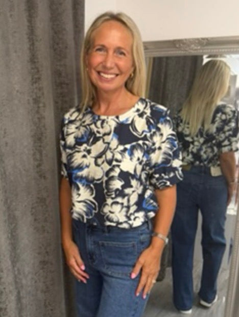 Stella London Abstract Blue Floral Shirt