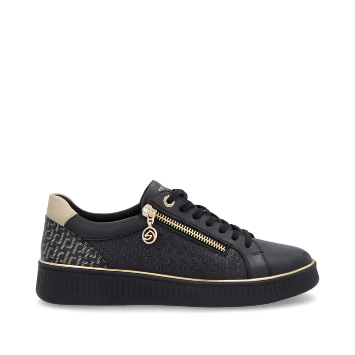 Remonte Black Combination Gold Zip Trainers D2E00-03