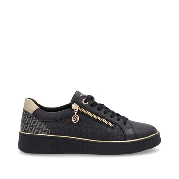 Remonte Black Combination Gold Zip Trainers D2E00-03