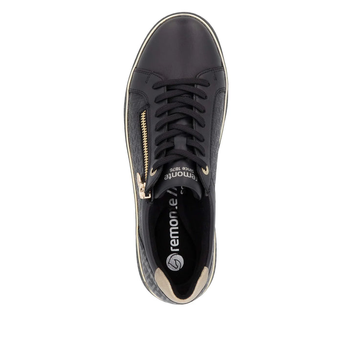 Remonte Black Combination Gold Zip Trainers D2E00-03