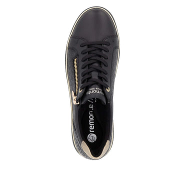 Remonte Black Combination Gold Zip Trainers D2E00-03