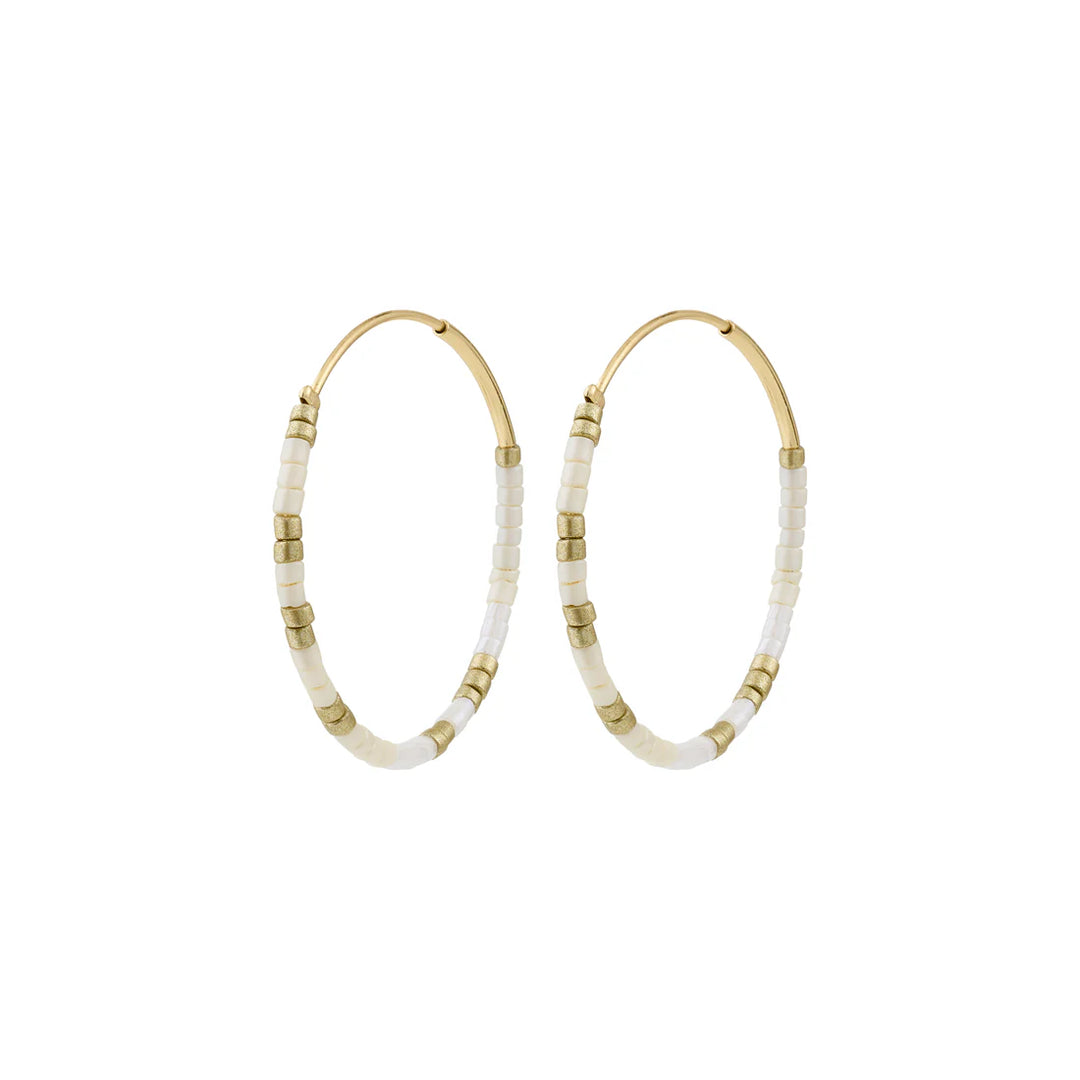 Pilgrim Alison White Hoop Earrings, Gold-Plated