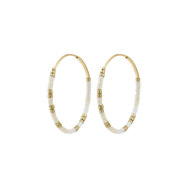 Pilgrim Alison White Hoop Earrings, Gold-Plated