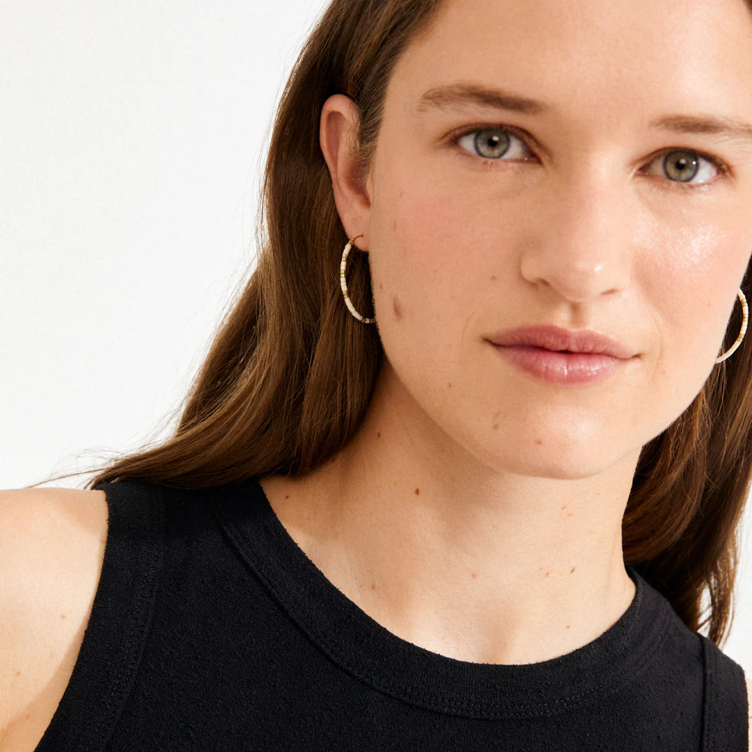Pilgrim Alison White Hoop Earrings, Gold-Plated